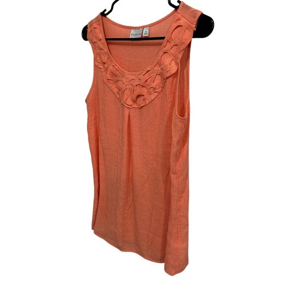 Kim Rogers Coral Sleeveless Top Crochet Neckline Detail Size Medium - Picture 3 of 9